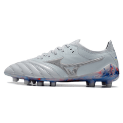 Chuteira Campo Mizuno Morelia Neo III Elite FG Branca,Azul e Vermelha