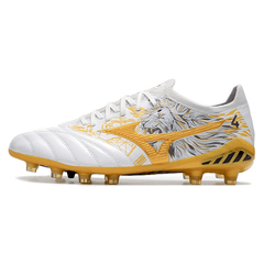 Chuteira Mizuno Morelia Neo III FG Branca,Dourada e Preta - VN Esportes