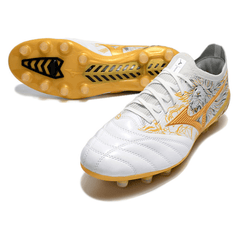 Chuteira Mizuno Morelia Neo III FG Branca,Dourada e Preta - VN Esportes