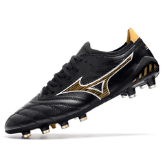 Chuteira Mizuno Morelia Neo III FG Preta e Dourada - VN Esportes