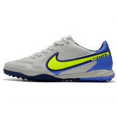 Chuteira Society Nike Tiempo Legend 9 Elite TF Branca e Azul