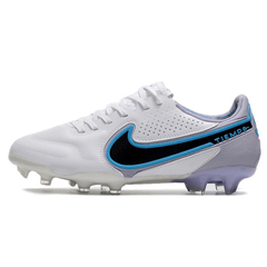 Chuteira Campo Nike Tiempo Legend 9 Elite FG Branca e Azul Claro