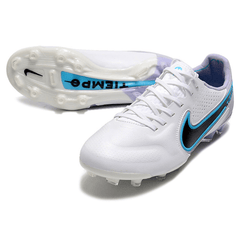 Chuteira Nike Tiempo 9 Legend FG Branca e Azul Claro - VN Esportes