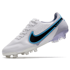 Chuteira Nike Tiempo 9 Legend FG Branca e Azul Claro - VN Esportes