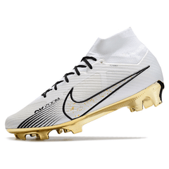 Chuteira Nike Zoom Mercurial Superfly 9 Elite FG Branca e Dourada - VN Esportes