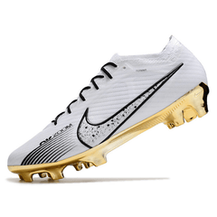 Chuteira Campo Nike Zoom Mercurial Vapor 15 Elite FG Branco e Dourado - VN Esportes