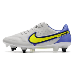 Chuteira Campo Nike Tiempo Legend 9 Elite Anti Clog SG Branca e Azul